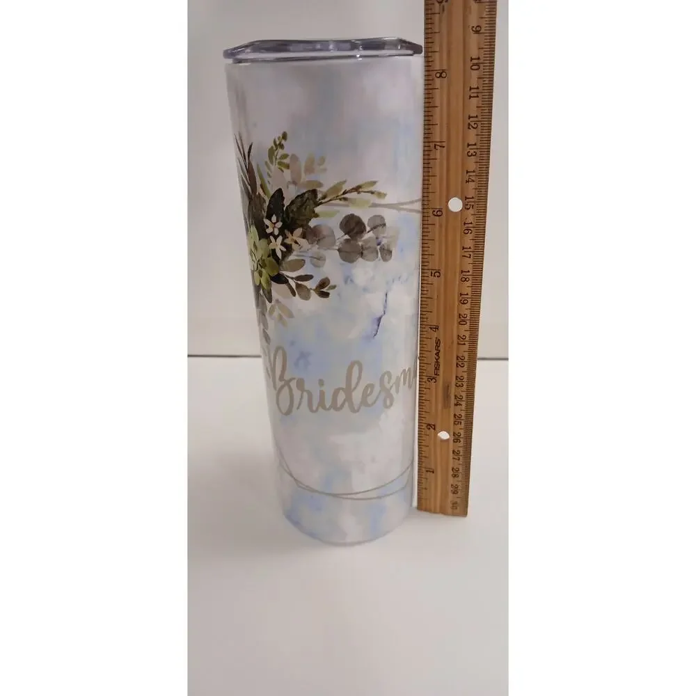 Bridesmaid Tumbler Gift Hydrangeas and Greenery Tall Lidded Wine Glass 12oz